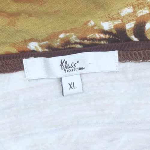 Klass Collection Women’s Brown Tribal Animal Print V-Neck Blouse XL
