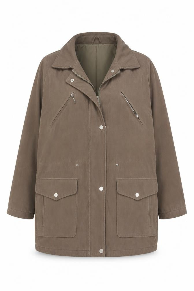 Front view of Wishwood Women Brown, size 12, Parka Jacket Mid-Length Lined