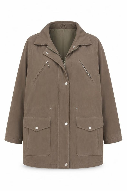 Front view of Wishwood Women Brown, size 12, Parka Jacket Mid-Length Lined