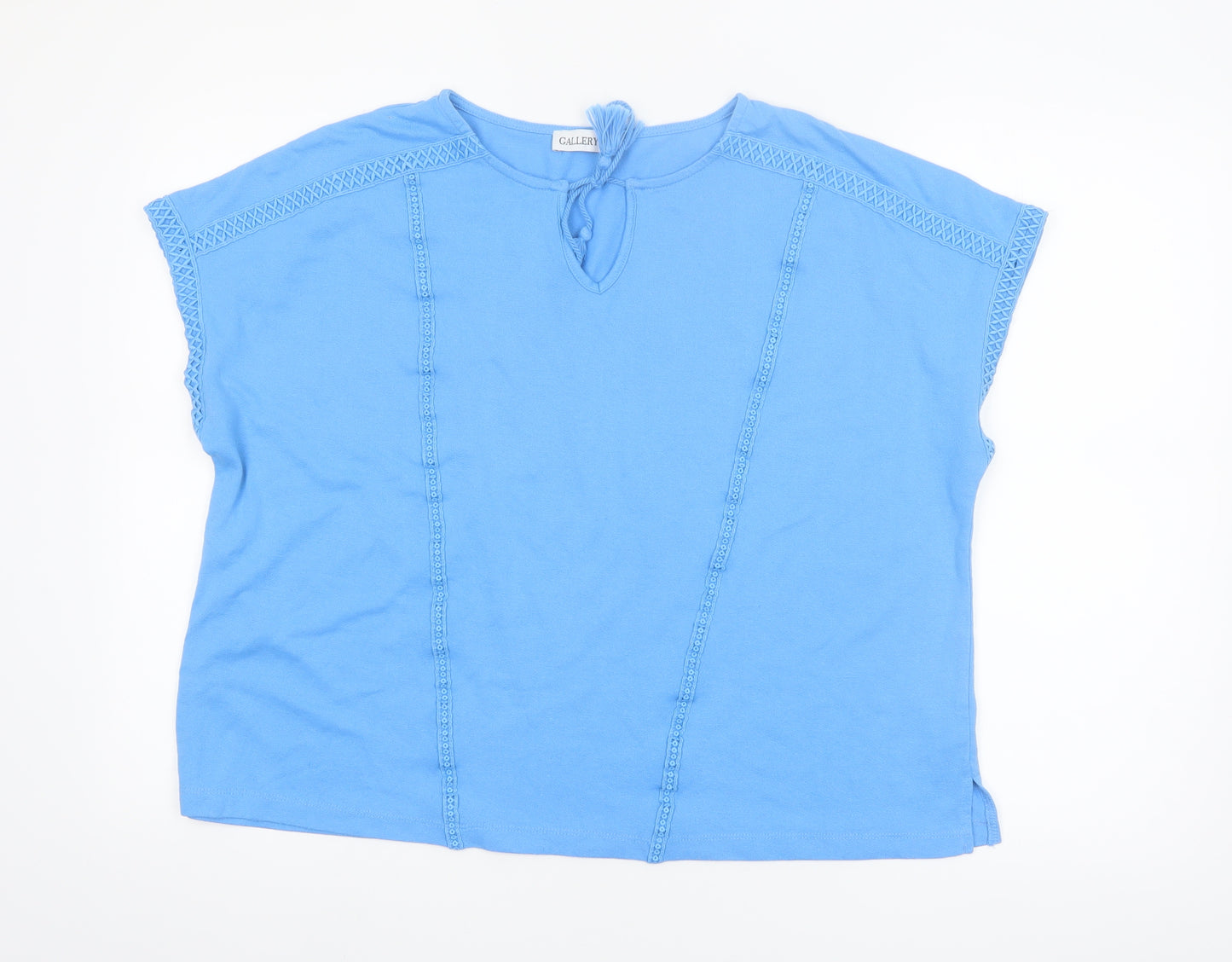 Gallery Womens Blue Crochet Trim Tunic Blouse Size L