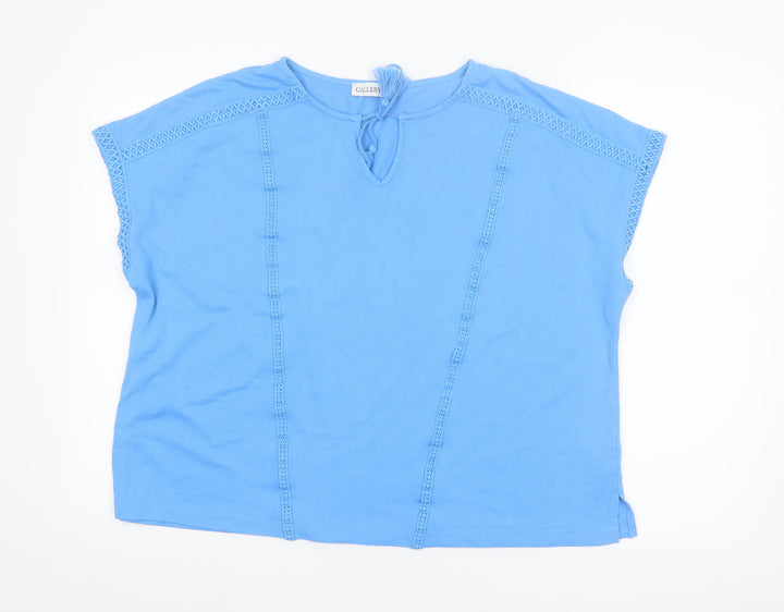 Gallery Womens Blue Crochet Trim Tunic Blouse Size L