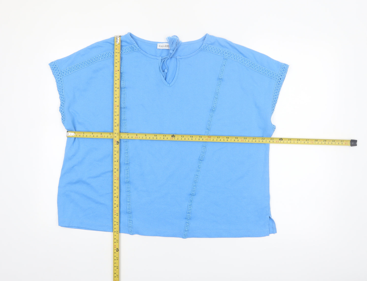 Gallery Womens Blue Crochet Trim Tunic Blouse Size L