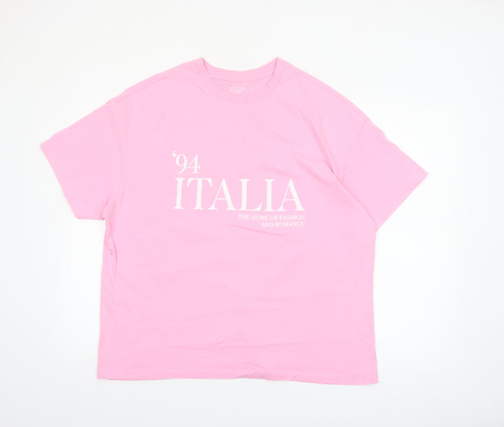 Dunnes Stores Womens Pink 'Italia' Relaxed Cotton T-Shirt Size 16