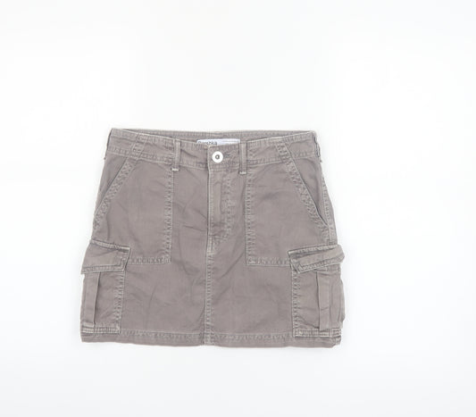 Bershka Women's Grey Cargo Twill Short Skirt XS