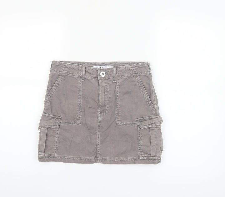 Bershka Women's Grey Cargo Twill Short Skirt XS