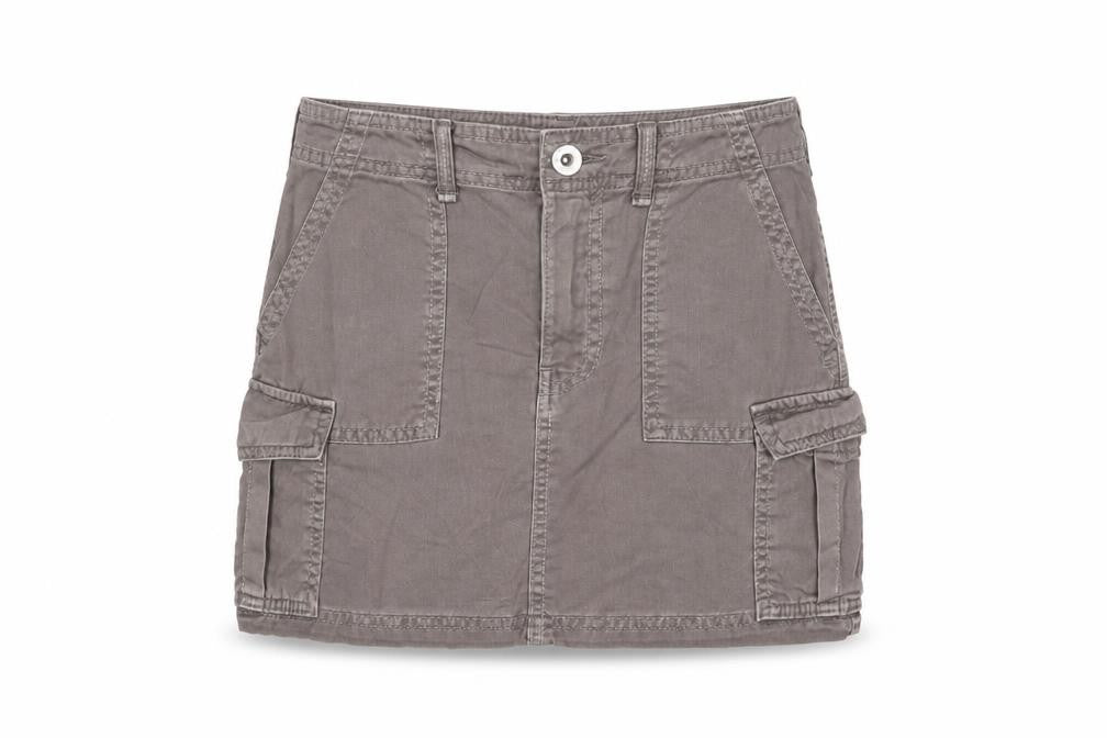 Front view of Bershka Women's Grey Cargo Twill Short Skirt XS