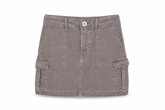 Front view of Bershka Women's Grey Cargo Twill Short Skirt XS