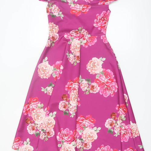 Boohoo Women’s Pink Floral Off Shoulder Fit & Flare Dress Size 8