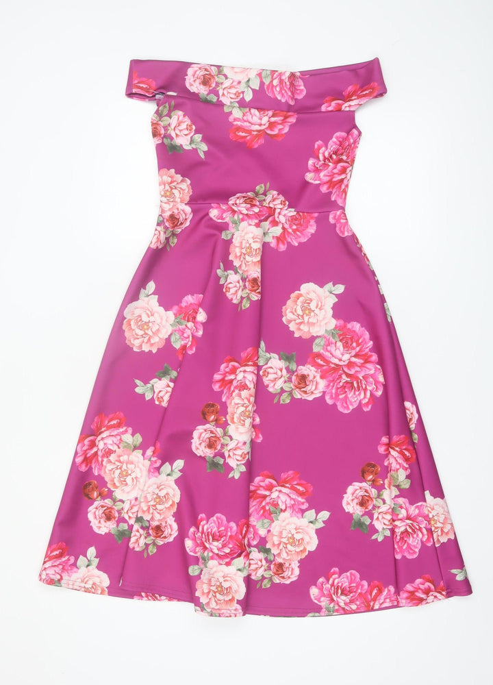 Boohoo Women’s Pink Floral Off Shoulder Fit & Flare Dress Size 8