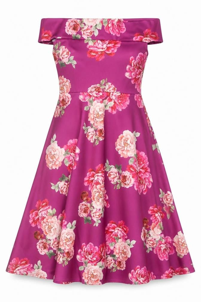 Boohoo Women’s Pink Floral Off Shoulder Fit & Flare Dress Size 8
