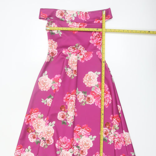 Boohoo Women’s Pink Floral Off Shoulder Fit & Flare Dress Size 8
