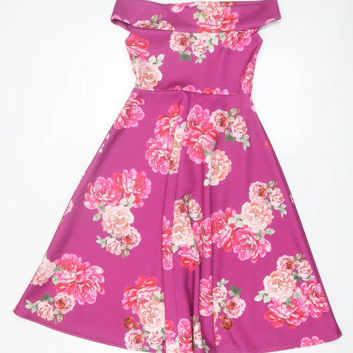 Boohoo Women’s Pink Floral Off Shoulder Fit & Flare Dress Size 8