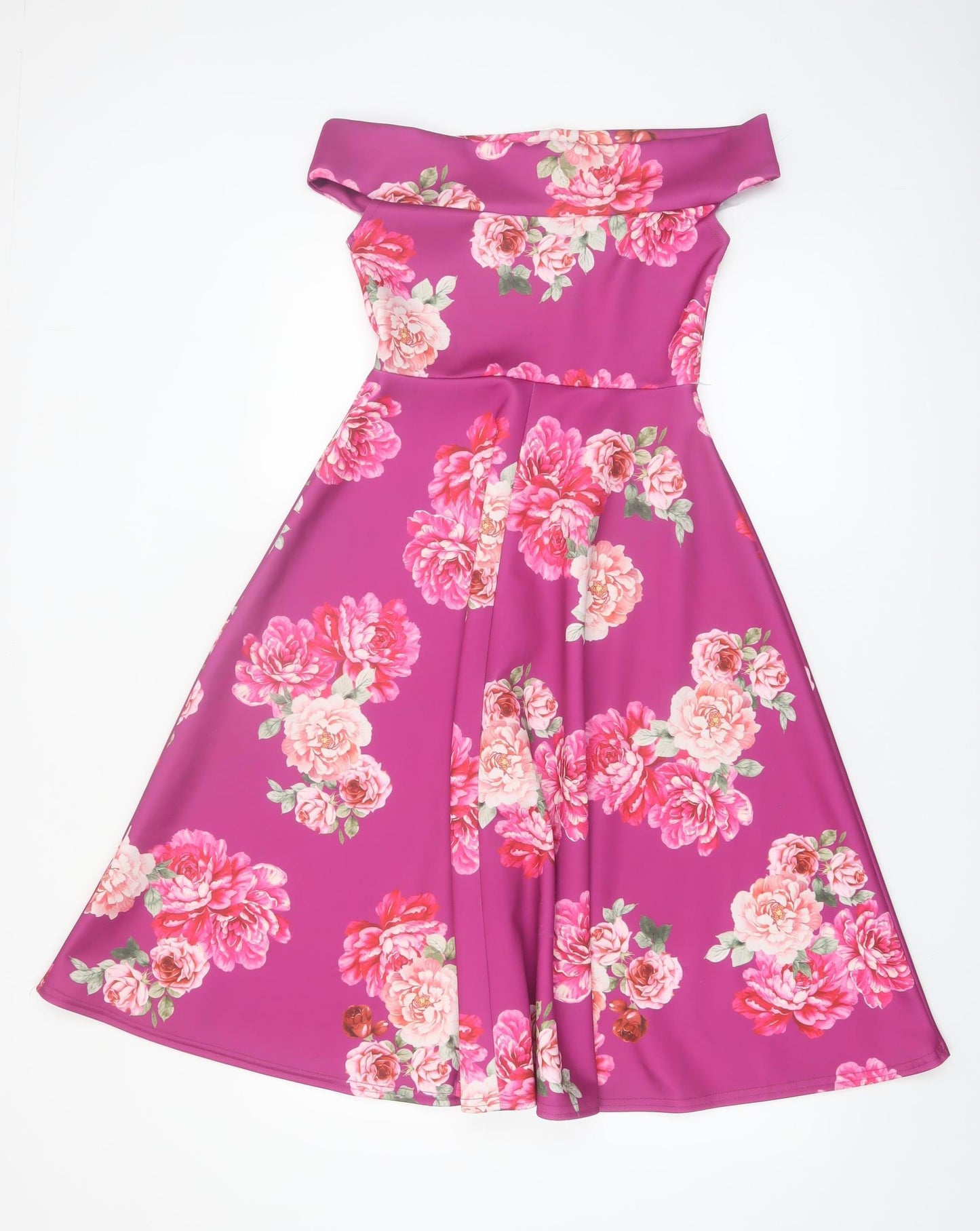 Boohoo Women’s Pink Floral Off Shoulder Fit & Flare Dress Size 8