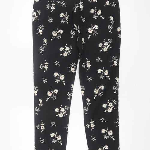 Next Womens Black Floral Slim Trousers Size 10 Regular