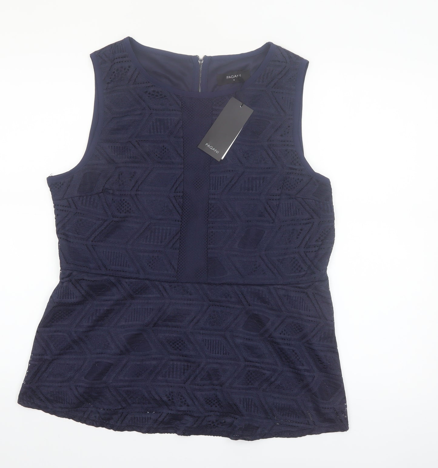 Pagani Women Blue Lace Tunic Sleeveless Blouse Size 16