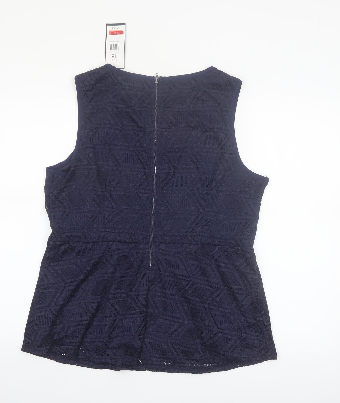 Pagani Women Blue Lace Tunic Sleeveless Blouse Size 16
