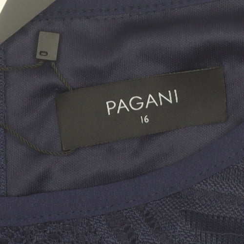 Pagani Women Blue Lace Tunic Sleeveless Blouse Size 16