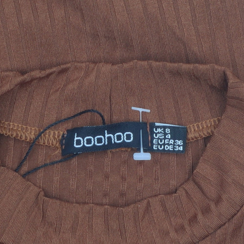Boohoo Women’s Brown Bodycon Ribbed High Neck Short Sleeve Dress Size 8