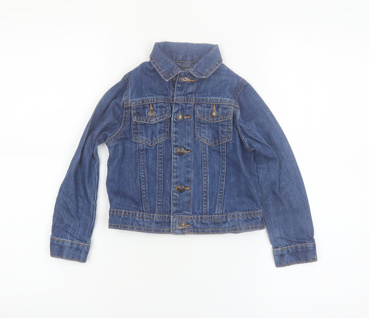 Avenue Girls Blue Denim Button Jacket 3-4 Years Cotton Casual