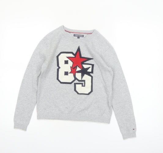 Tommy Hilfiger Boys Grey Graphic Knit Jumper Size 140 (10 Years)