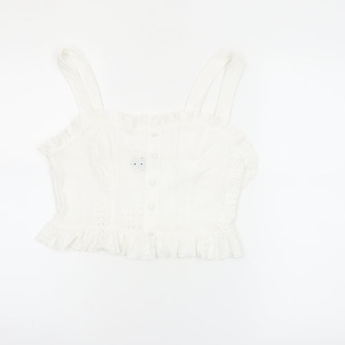 New Look Women's White Cotton Cropped Ruffle Blouse Size 12