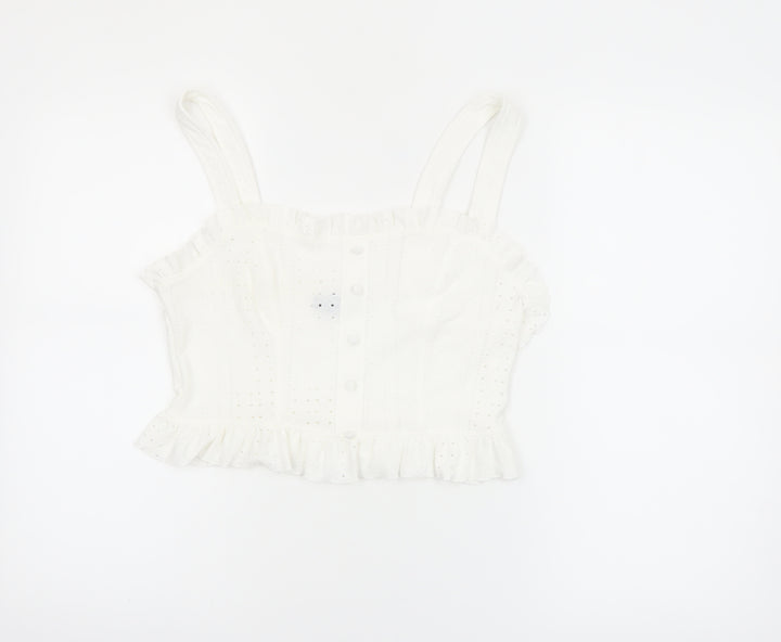 New Look Women's White Cotton Cropped Ruffle Blouse Size 12