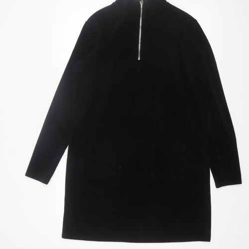 Very Women’s Black Corduroy Zip Neck Shift Dress Size 14
