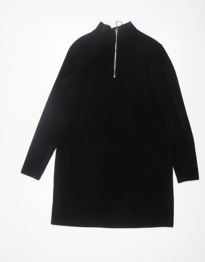 Very Women’s Black Corduroy Zip Neck Shift Dress Size 14