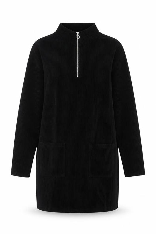 Front view of Very Women’s Black Corduroy Zip Neck Shift Dress, size UK 14