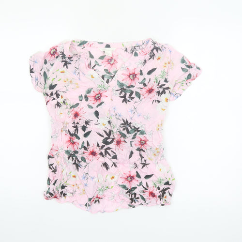 H&M Mama Pink Floral Viscose Maternity Short Sleeve Tunic Blouse Size S