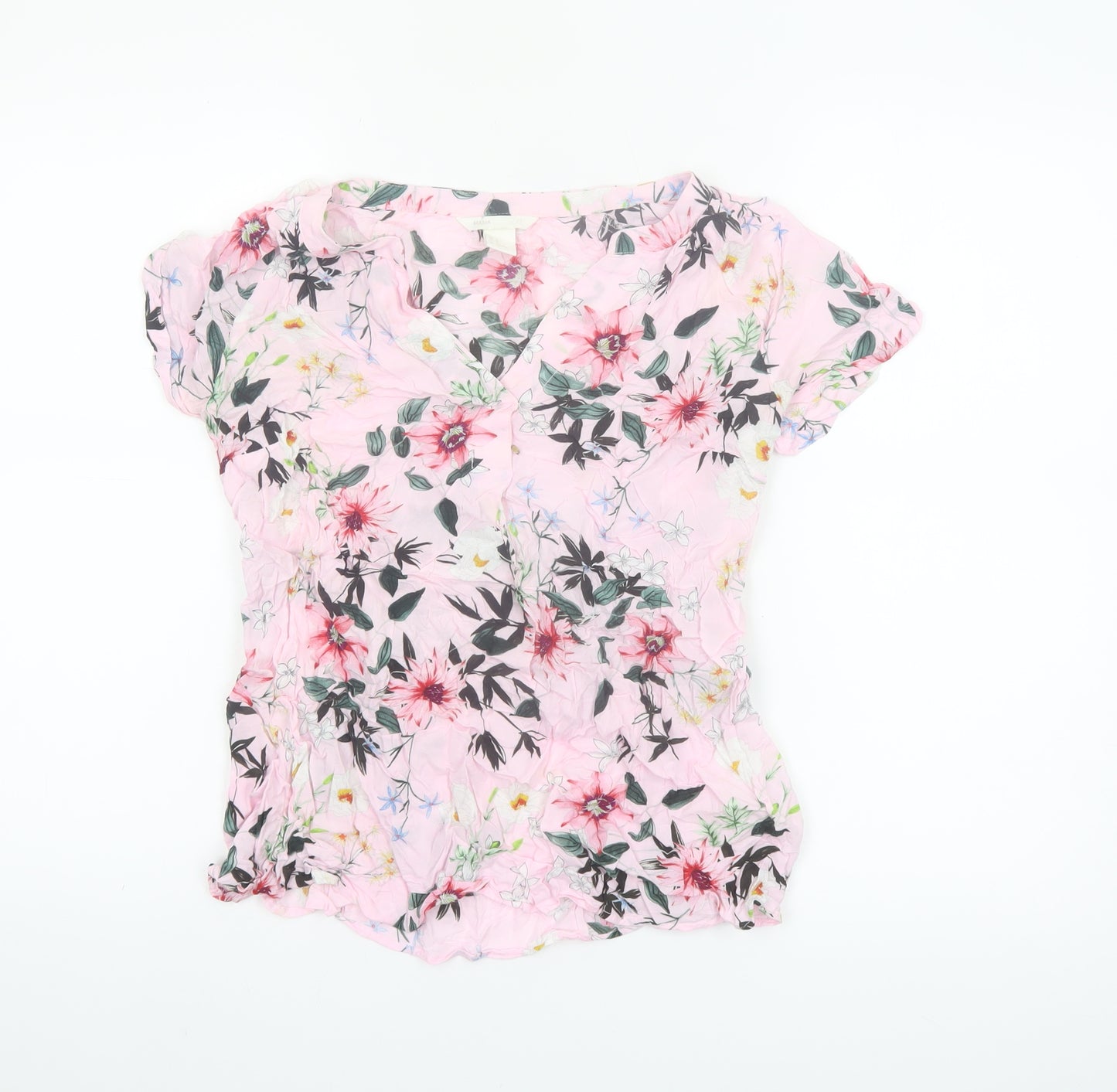 H&M Mama Pink Floral Viscose Maternity Short Sleeve Tunic Blouse Size S