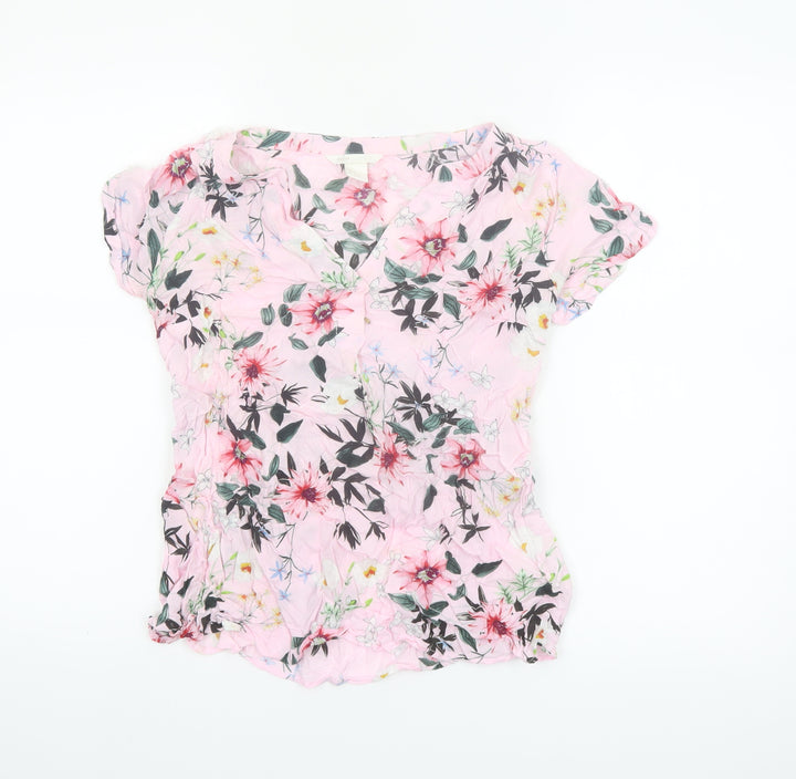 H&M Mama Pink Floral Viscose Maternity Short Sleeve Tunic Blouse Size S