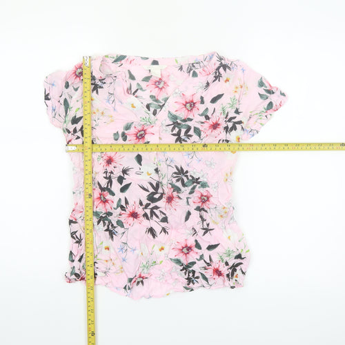 H&M Mama Pink Floral Viscose Maternity Short Sleeve Tunic Blouse Size S