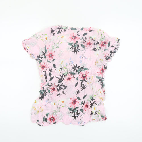 H&M Mama Pink Floral Viscose Maternity Short Sleeve Tunic Blouse Size S