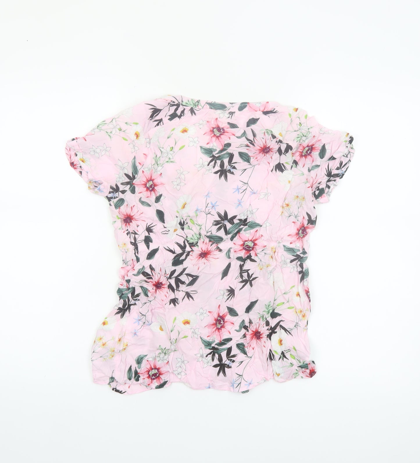H&M Mama Pink Floral Viscose Maternity Short Sleeve Tunic Blouse Size S