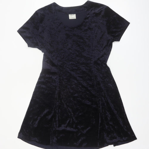 St Bernard Women's Blue Velvet A-Line Short Sleeve Dress Size 12