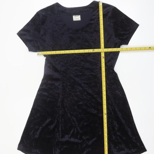 St Bernard Women's Blue Velvet A-Line Short Sleeve Dress Size 12