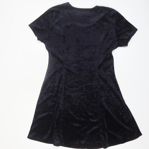 St Bernard Women's Blue Velvet A-Line Short Sleeve Dress Size 12