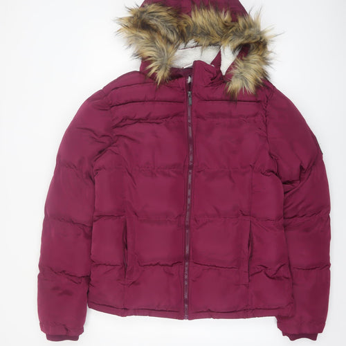 Lee Cooper Women’s Purple Puffer Jacket Size 14 Hooded Winter Coat