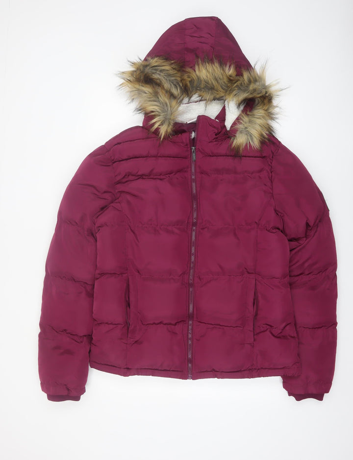 Lee Cooper Women’s Purple Puffer Jacket Size 14 Hooded Winter Coat