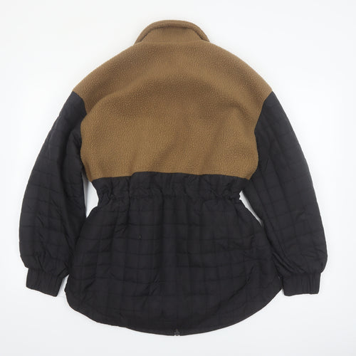 SELECTED FEMME Women's Brown Black Fleece Quilted Mid-Length Jacket Size 10