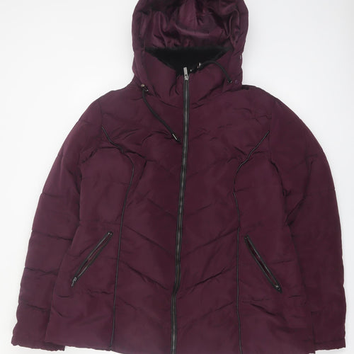 Yours Clothing Women’s Purple Hooded Puffer Jacket Size 16