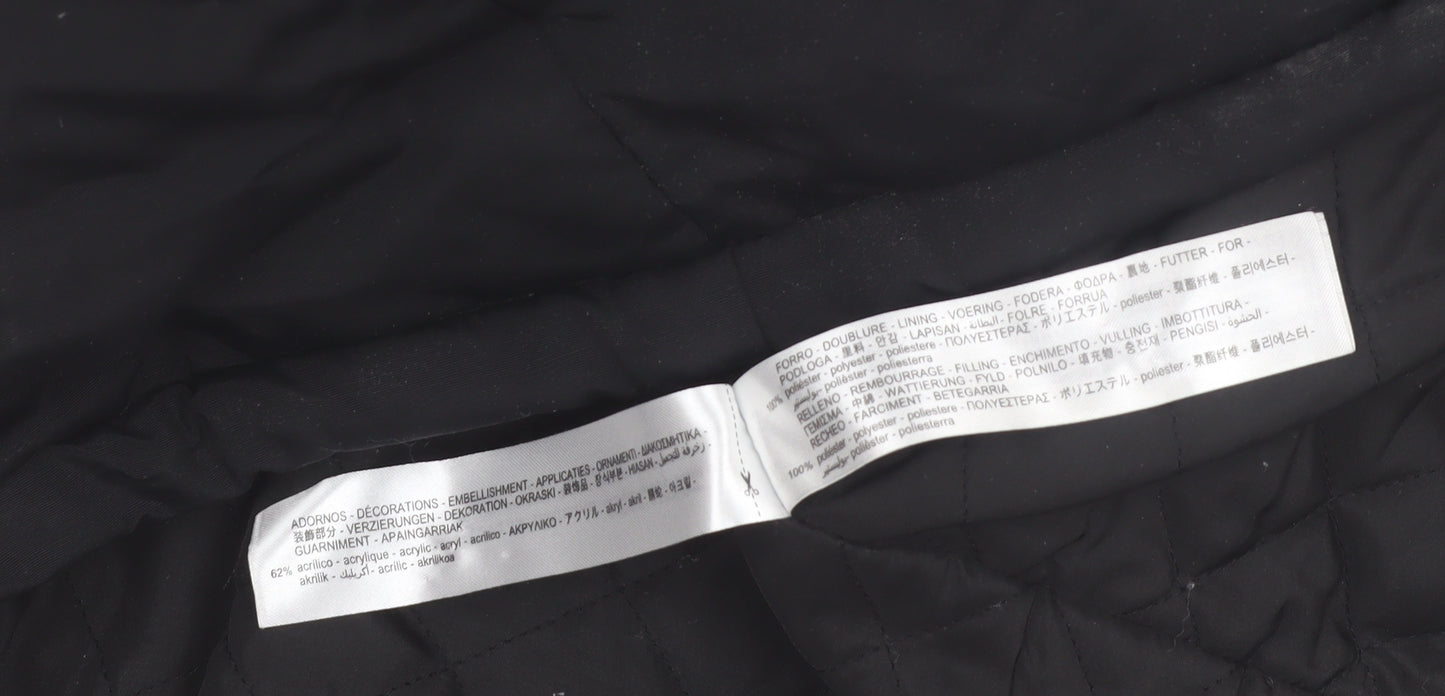 Zara Women Black Faux Fur Hooded Parka Coat Size 10