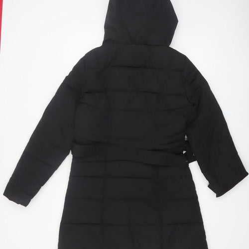Dunnes Stores Women's Black Size 10 Long Belted Hooded Puffer Coat