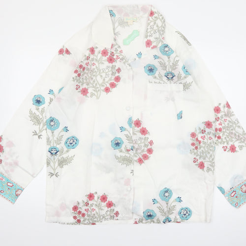 Powell Craft Womens White Floral Cotton Pyjama Top M