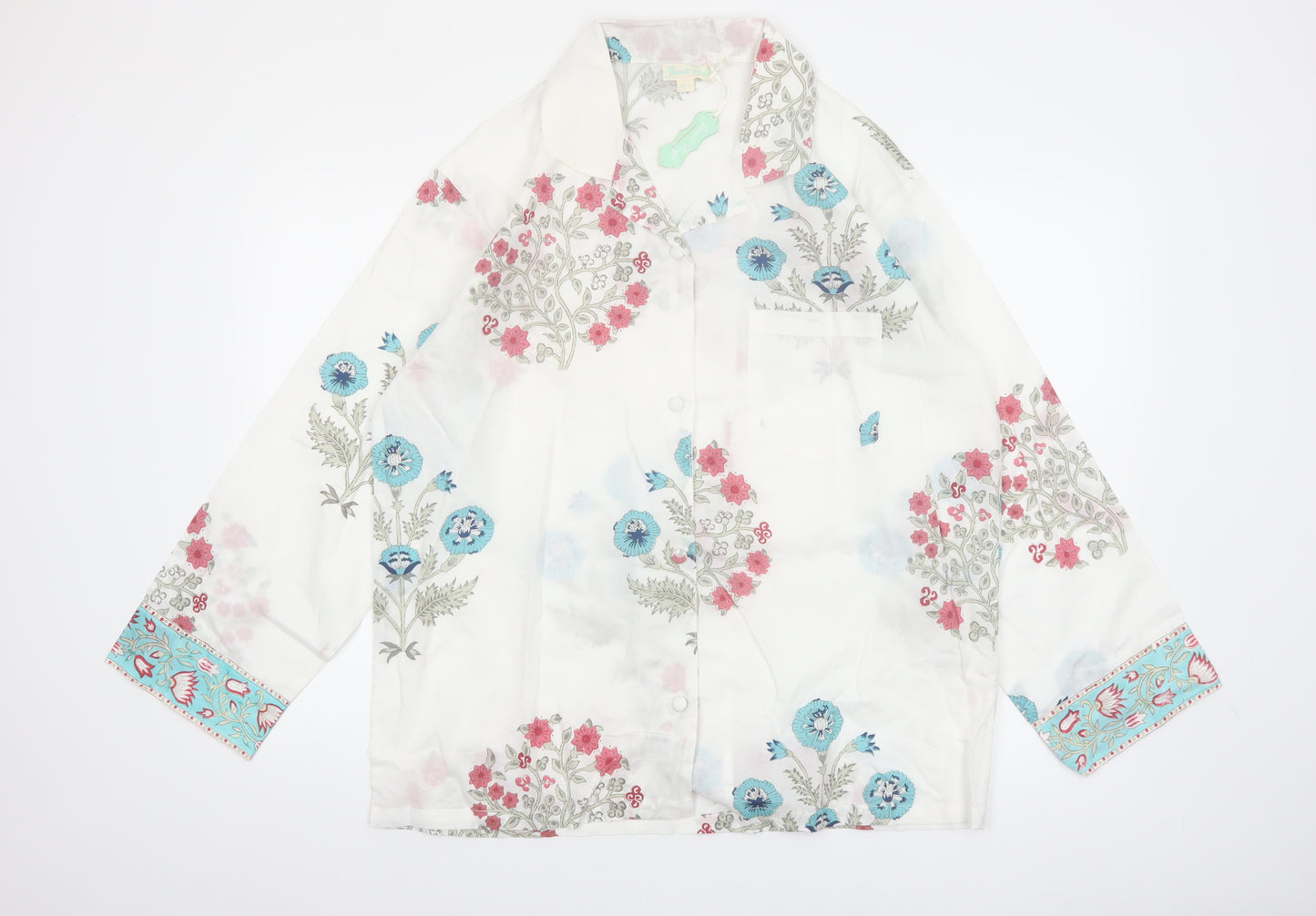 Powell Craft Womens White Floral Cotton Pyjama Top M