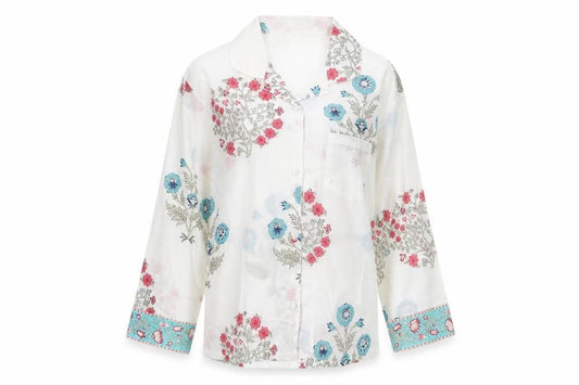 Powell Craft Womens White Floral Cotton Pyjama Top M