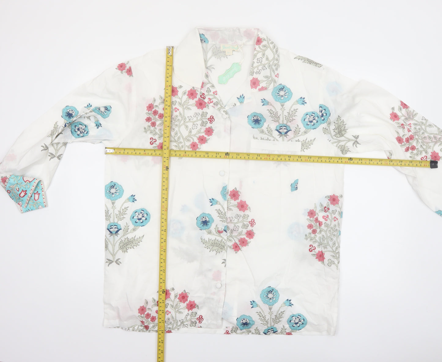 Powell Craft Womens White Floral Cotton Pyjama Top M