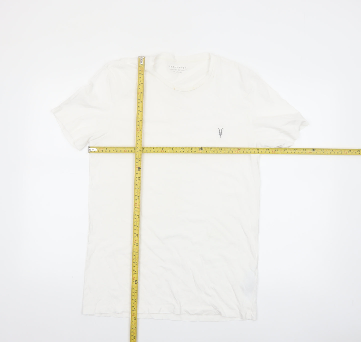 AllSaints Men's White Organic Cotton Crew Neck T-Shirt Size M