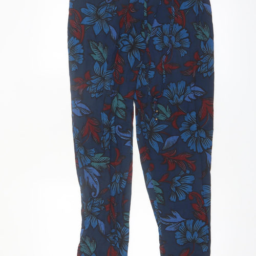 Monsoon Womens Blue Floral Viscose Tapered Trousers Size M